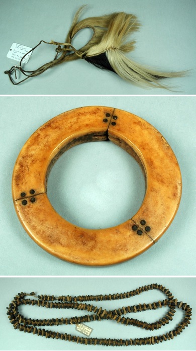 [b]Top:[/b] Collected by Jean Brown and purchased from her in 1978; 1978.20.145–146[br][b]Middle:[/b] Collected by P.T.W. Baxter 1951–1953, and donated in 1953; 1953.8.19[br][b]Bottom:[/b] Collected by Mary Kennedy or James Andrew Kennedy 1879–1880, and donated by Mary Kennedy in 1941; 1941.12.57